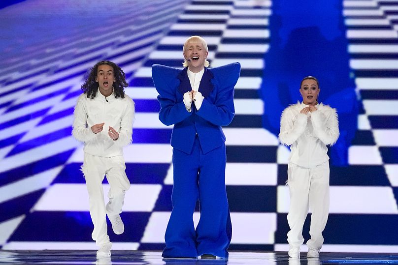 Joost Klein of Netherlands performs the song Europapa during the second semi-final at the Eurovision Song Contest in Malmo, Sweden, Thursday, May 9