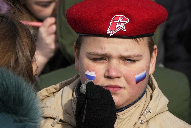 Member of Yunarmia (Young Army), an organization sponsored by the Russian military that aims to encourage patriotism among the Russian youth, in 2023.