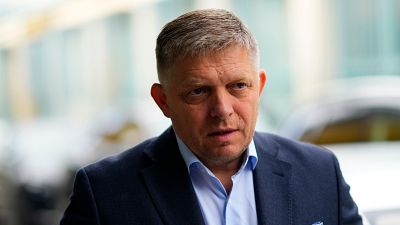 FILE - Chairman of SMER-Social Democracy party Robert Fico arrives at his party's headquarters in Bratislava, Slovakia, Sunday, Oct. 1, 2023 