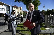 Slovakia's PM Robert Fico arriving for a meeting in the town of Handlova
