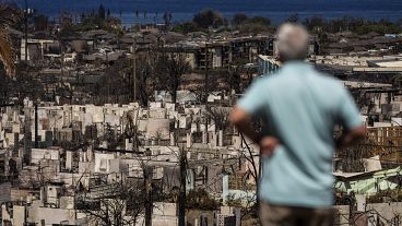A man views the aftermath of a wildfire in Lahaina, Hawaii, August 19, 2023.