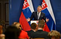 Slovakia's Prime Minister Robert Fico speaks during a press conference with Hungary's Prime Minister Viktor Orbán.