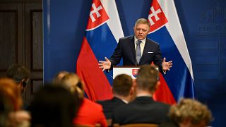 Slovakia's Prime Minister Robert Fico speaks during a press conference with Hungary's Prime Minister Viktor Orbán.