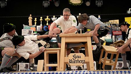 German men with the strongest fingers compete in Bavaria's 'Fingerhakeln' wrestling championship