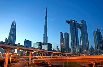 نمایی از برج خلیفه و آسمان‌خراش‌های دبی، نوامبر ۲۰۲۳
