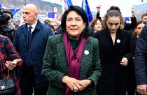 Georgia's President Salome Zourabichvili attends a march in support of Georgia's EU candidacy in Tbilisi.