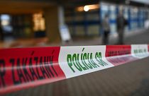 Police tape at the hospital in Banská Bystrica