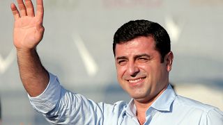 FILE - Sunday, Aug. 9, 2015 file photo, Selahattin Demirtas, then leader of the pro Kurdish Democratic Party of Peoples (HDP) 