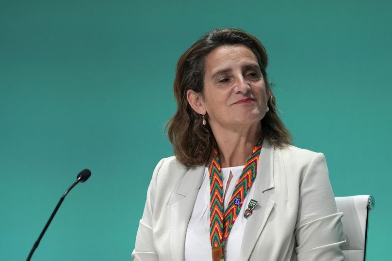Spain's Minister for Ecological Transition Teresa Ribera attends a news conference at the COP28 U.N. Climate Summit, 2023,