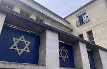 The synagogue in Rouen is pictured after a man armed with a knife and a metal bar is suspected of having set fire, Friday, May 17, 2024. 