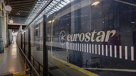 All change: The logo of a Eurostar train at Gare du Nord train station in Paris