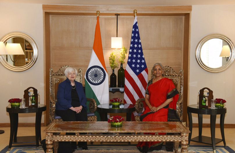 وزیر خزانه‌داری آمریکا در دیدار با وزیر امور مالی هند. واشنگتن و دهلی نو از روابط استراتژیک خوبی برخوردار هستند