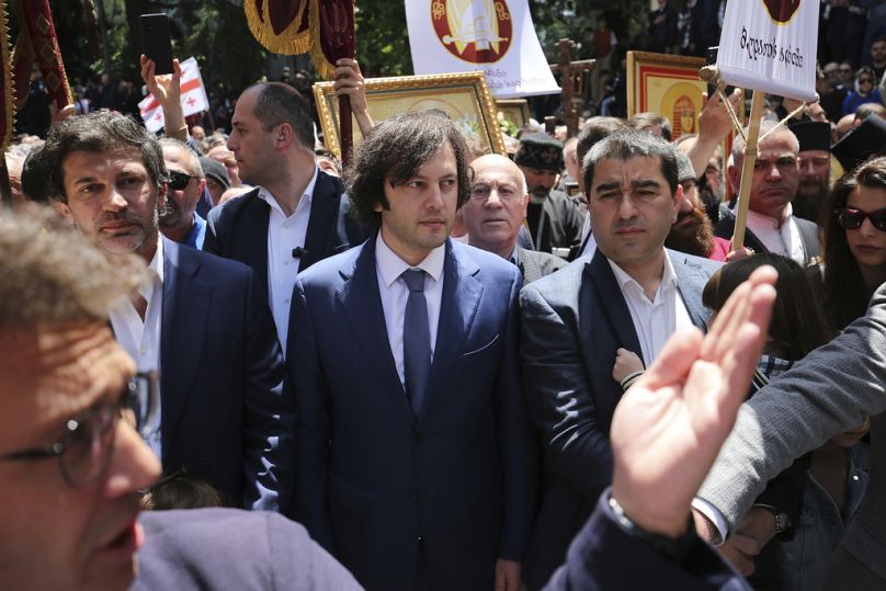 Georgian Prime Minister Irakli Kobakhidze attends a celebration of the Day of Family Purity in the center of Tbilisi, 17 May 2024
