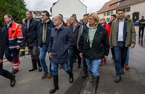 German Chancellor Olaf Scholz visited Kleinblittersdorf, Germany, which was hit by flooding, Saturday, May 18, 2024.