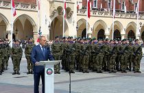 Polish Prime Minister Donald Tusk announcing 2.5 billion into fortifying border with Russia, Belarus in Krakow, Poaland, 18th May 2024.