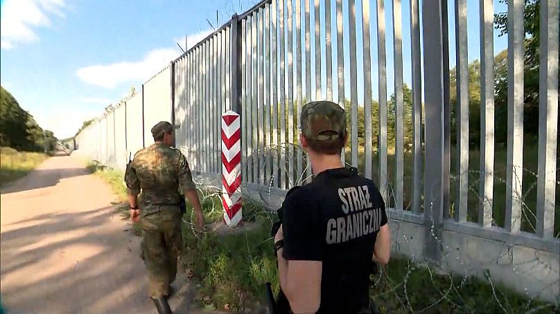 Border guard service inspect the border with Belarus