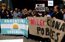 Demonstrators gather to protest against far-right meeting featuring Milei in Madrid