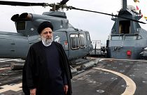 President Ebrahim Raisi visits an exhibition of the Revolutionary Guard navy capabilities in the southern port city of Bandar Abbas, 2 February 2024