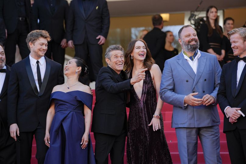 Joe Alwyn, Hong Chau, Willem Dafoe, Emma Stone, director Yorgos Lanthimos, and Jesse Plemons at the 'Kinds of Kindness' premiere