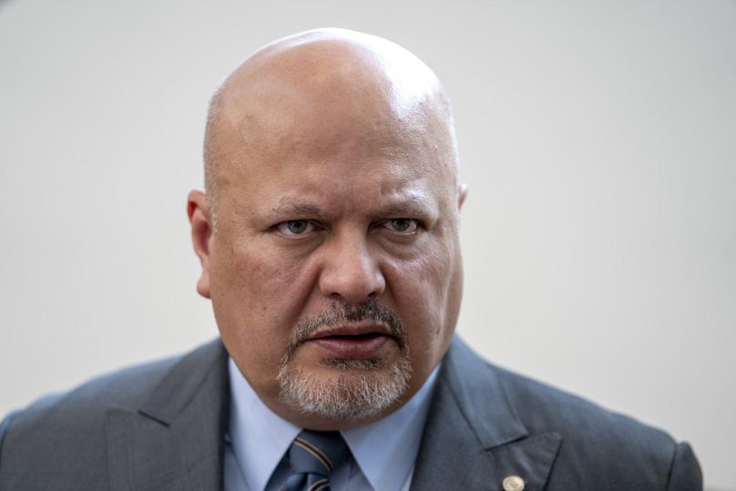 Karim Khan, Prosecutor of the International Criminal Court looks up prior to a press conference in The Hague, Netherlands, Monday, July 3, 2023.