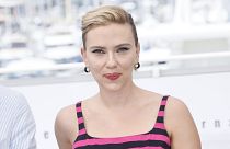 Scarlett Johansson poses for photographers in Cannes, 2023.