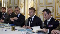 France's President Emmanuel Macron, 2nd right, chairs a security and defence council at the Elysee Palace in Paris, Monday, May 20, 2024. 