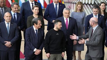 Zelenszkij ukrán elnök az EU-csúcson 2023 februárjában