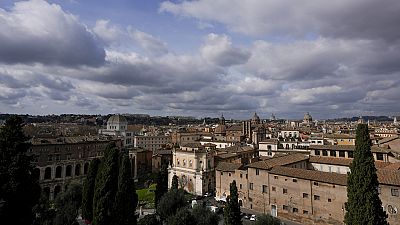 Rome's skyline is dotted with domes, including the square-based dome of the Tempio Maggiore Synagogue, left, on Tuesday, Feb. 6, 2024. (AP Photo/Andrew Medichini)
