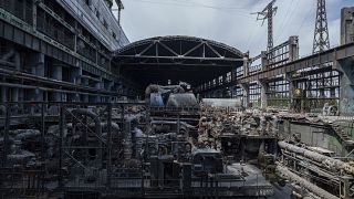 A thermal power plant damaged by a Russian rocket attack in Ukraine, Tuesday, May 21, 2024. (AP Photo/Evgeniy Maloletka)