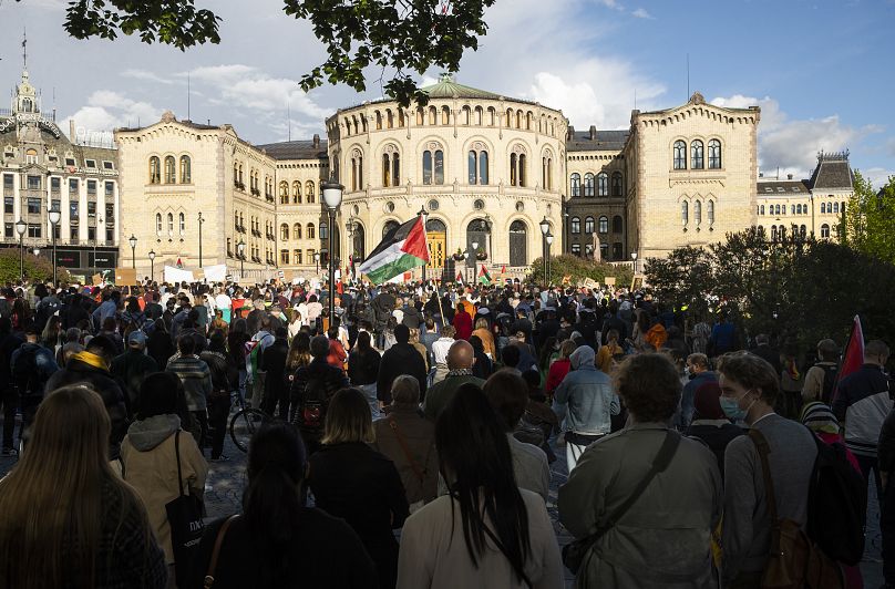تظاهرات حامیان فلسطین در برابر پارلمان نروژ