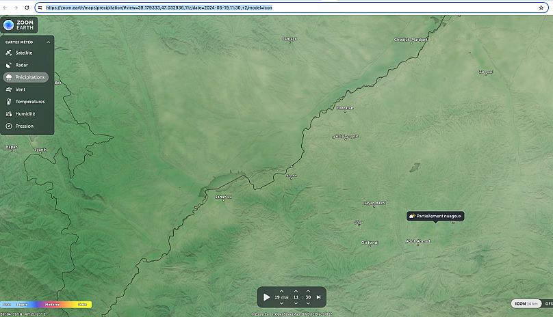نقشه هوایی زمان برخواستند هلی‌کوپتر ابراهیم رئیسی از سد قیز قلعه‌سی