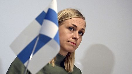 La ministre finlandaise des Affaires étrangères, Elina Valtonen, lors d'une conférence de presse près du poste de contrôle frontalier de Vaalimaa, , mercredi 22 mai 2024. 