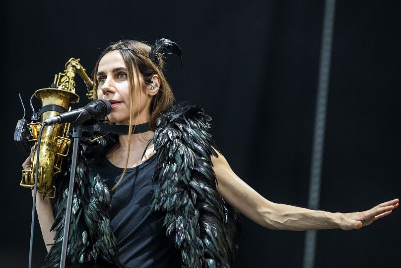 British singer-songwriter PJ Harvey performs during her concert at the 25th Sziget (Island) Festival in northern Budapest, Hungary in 2017