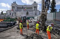 A view of the construction site of the new 25.5-kilometer Metro C subway main hub in Piazza Venezia in central Rome, Thursday, May 23, 2024. 