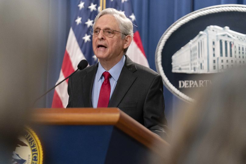 Attorney General Merrick Garland speaks during a news conference at the Department of Justice headquarters in Washington, Thursday, May 23, 2024