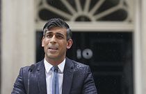 Britain's Prime Minister Rishi Sunak delivers a statement, outside 10 Downing Street, London