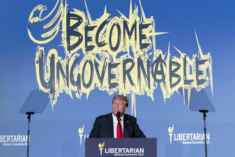 Le candidat républicain à la présidence, l'ancien président Donald Trump, s'exprime lors de la convention nationale libertarienne au Washington Hilton à Washington