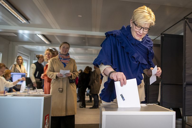 Prime Minister Ingrida Šimonytė, photographed here during first round voting on May 9, conceded defeat late on Sunday night