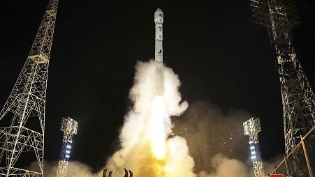 This photo provided by the North Korean government shows what the country said is the launch of the Malligyong-1, a military spy satellite, into orbit on Nov. 21, 2023