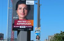 Sahra Wagenknecht poster hanging in Hamburg