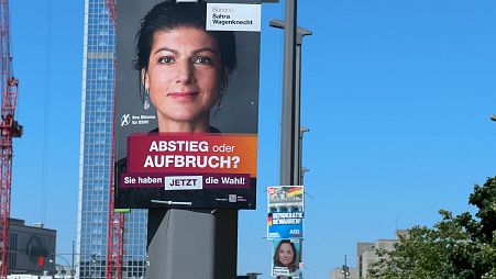 Sahra Wagenknecht poster hanging in Hamburg