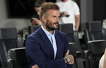 Inter Miami co-owner David Beckham waits for the first leg of the team's CONCACAF Champions Cup soccer quarterfinal against Monterrey. April 3, 2024. Florida.