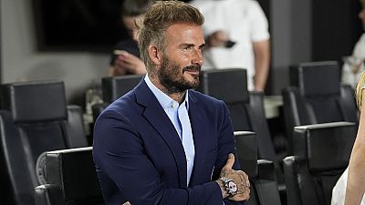 Inter Miami co-owner David Beckham waits for the first leg of the team's CONCACAF Champions Cup soccer quarterfinal against Monterrey. April 3, 2024. Florida.