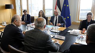 Palestinian PM Mohammad Mustafa meets with European Council President