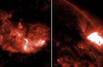 Erupções solares, flashes à esquerda (8 de maio) e à direita (7 de maio)