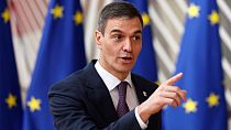 FILE - Spain's Prime Minister Pedro Sanchez arrives for a EU Summit in Brussels, on March 21, 2024..
