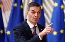 FILE - Spain's Prime Minister Pedro Sanchez arrives for a EU Summit in Brussels, on March 21, 2024..