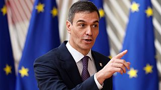 FILE - Spain's Prime Minister Pedro Sanchez arrives for a EU Summit in Brussels, on March 21, 2024..
