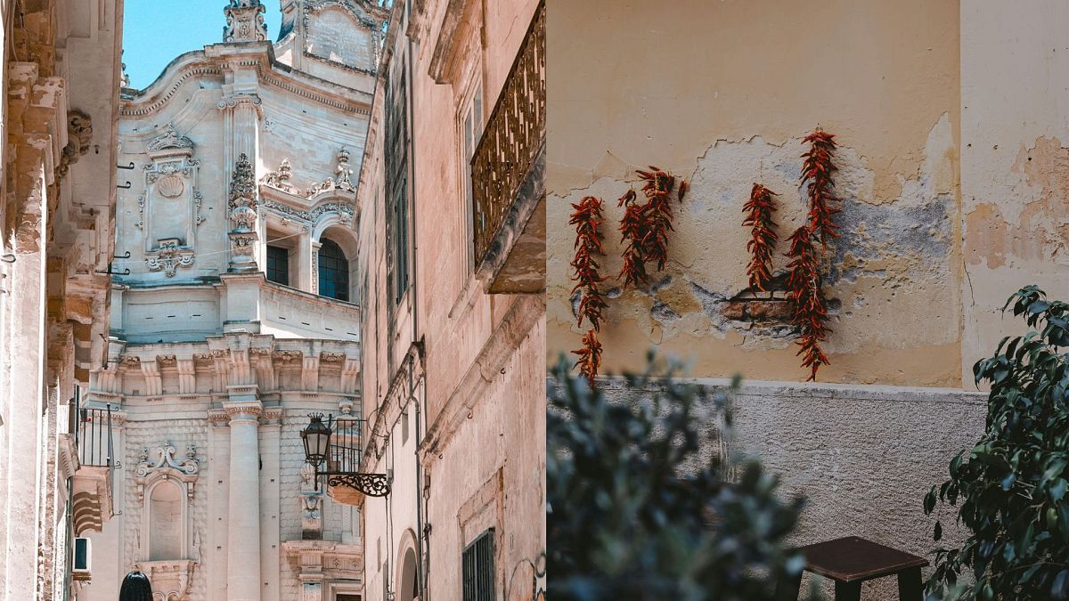 Lecce, vicino alla punta della Puglia, è famosa per i suoi edifici barocchi color miele in uno stile unico conosciuto come barocco leccese. 
