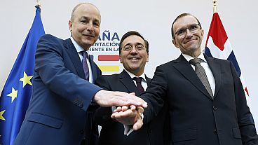 Norveç Dışişleri Bakanı Espen Barth Eide, İspanya Dışişleri Bakanı Jose Manuel Albares Bueno ve İrlanda Dışişleri Bakanı Micheal Martin